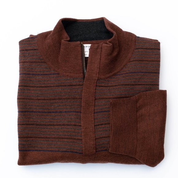 Cutter & Buck Other - Cutter & Buck Merino Wool Stripped Brown Zip Mock Knit Sweater, 2 XB/2TG